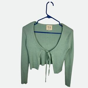 Twine and String Mint Green Y2K Tie-Front Cropped Shrug - Size Medium